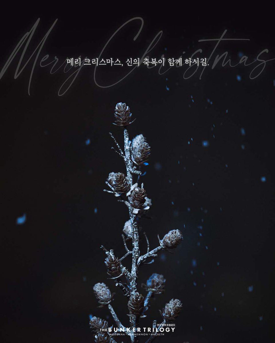 #연극 #벙커트릴로지

𝑻𝑯𝑬 𝑩𝑼𝑵𝑲𝑬𝑹 𝑻𝑹𝑰𝑳𝑶𝑮𝒀
MORGANA | AGAMEMNON | MACBETH

𝙼𝚎𝚛𝚛𝚢 𝙲𝚑𝚛𝚒𝚜𝚝𝚖𝚊𝚜!

"메리 크리스마스, 신의 축복이 함께 하시길."

_
2025.12.17-2026.03.02
홍익대 대학로 아트센터 소극장