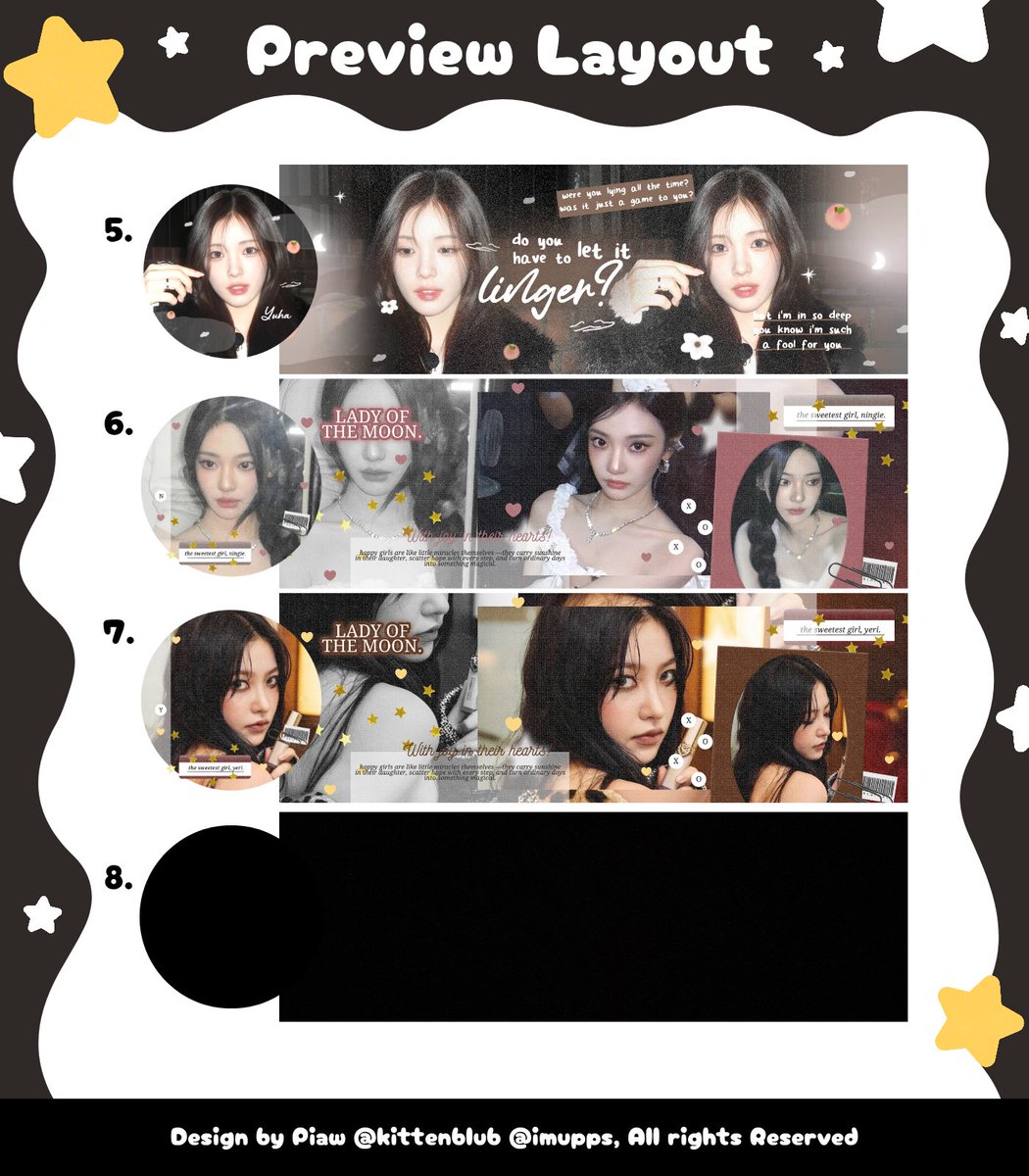 kittenblub's tweet image. 🍮💬 Help RT { Any interaction are appreciated! ✨️ }

Layout Carmen Ian Keonho Yuha Ningning Yeri bisa ditake skrng melalui dm / tele nih &amp;gt;__&amp;lt;🍀🎀 #zonauang