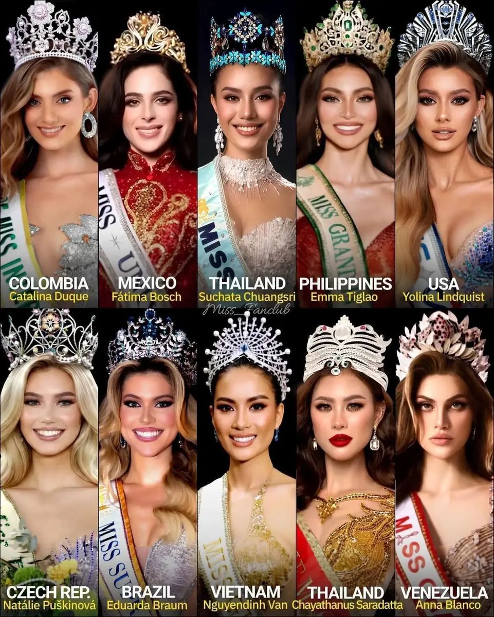 roadtomissth's tweet photo. ปิดจ๊อบ​ 2025 👑 10 เวทีนางงาม ที่สุดในปีนี้

Miss World 🇹🇭 รอบ 72 ปี
Miss Globe 🇹🇭 รอบ 100 ปี
Miss Universe 🇲🇽
Miss Grand International 🇵🇭 Miss International 🇨🇴 Columbia
Miss Supranational 🇧🇷 Brazil
Miss Earth 🇨🇿 Czech Rep.
Miss Cosmo 🇺🇸
Miss Global 🇻🇳
Miss Charm 🇻🇪  Venezuela https://t.co/PslUtZquL8