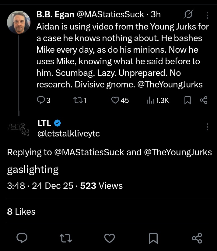 Privacy1We's tweet image. He pretends to care about Kelsey getting publicity for her case but they don't, LTL is a jealous ridiculous little gay man with no self confidence he needs others to pump him up.
His hate for TB is deep.