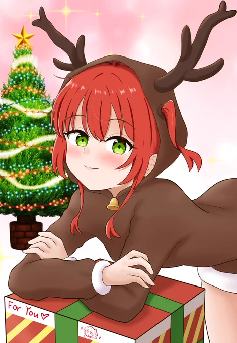 Merry Christmas今年はトナカイよ! 良い表情が描けた気がする。 #ぼっち・ざ・ろっく