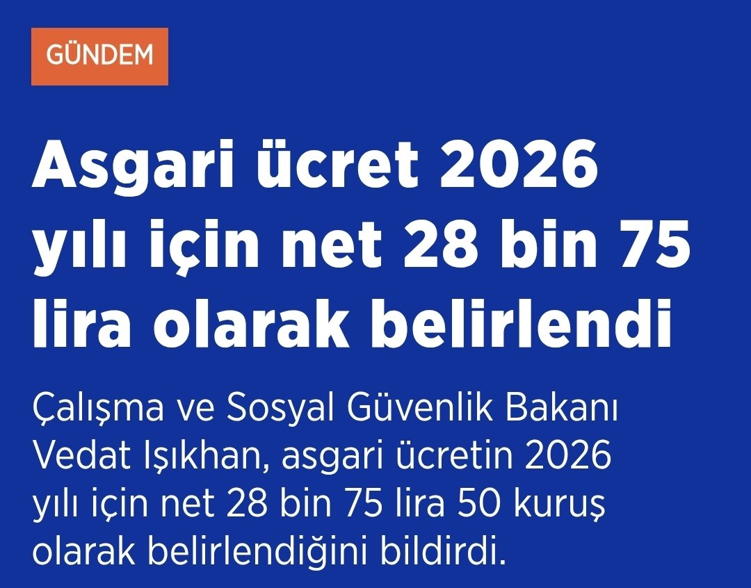 acepfikir's tweet photo. 1 Ocak 2026 tarihinden itibaren geçerli olmak üzere #net asgari ücret 28 bin 75 lira, #brüt asgari ücret tutarı ise 33 bin 30 lira olarak belirlenmiştir. Yapılan bu artışla asgari ücret geçtiğimiz yıla göre yüzde 27 oranında artırmış görünüyor.

#asgariücret #çarșamba https://t.co/0es0yp8tCV
