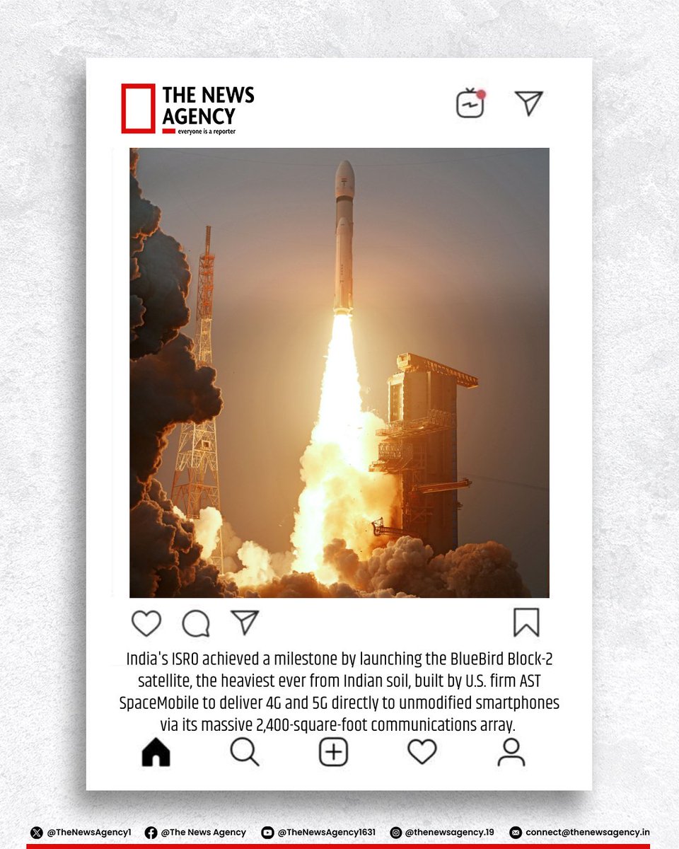 TheNewsAgency1's tweet photo. #ISRO #Bluebird6 #bluebird #ASTSpaceMobile @isro @NASAKennedy https://t.co/TgDQWDifq6