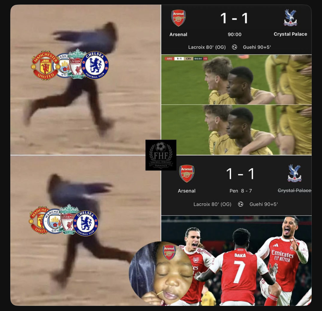 The Gunners 

Arsenal they wasted haters time to watch them knock out Crystal Palace through Penalties 😅😂 mwamwaee