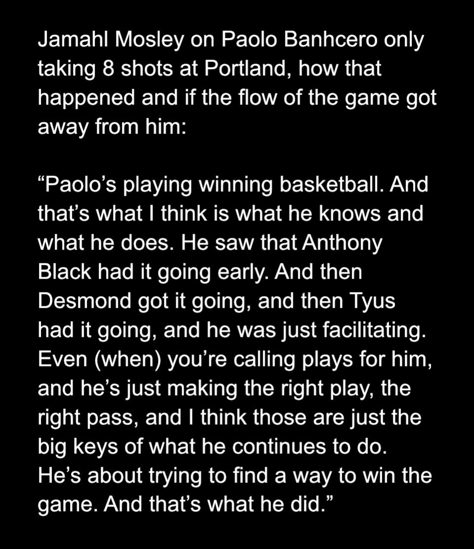 therealBeede's tweet image. #Magic coach Jamahl Mosley was asked by a reporter at Portland about Paolo Banchero only taking 8 shots:

“Paolo’s playing winning basketball,” Mosley said. “And that’s what I think is what he knows and what he does … He’s about trying to find a way to win the game.”

More: