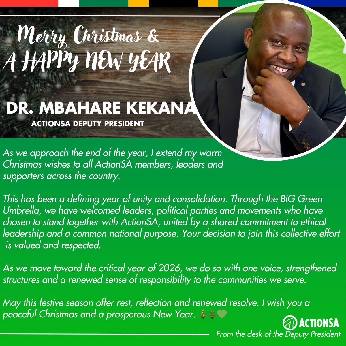 As we move toward the critical year of 2026, we do so with one voice, strengthened structures and a renewed sense of responsibility to the communities we serve.

May this festive season offer rest, reflection and renewed resolve.

#MerryChristmas Eve 💚