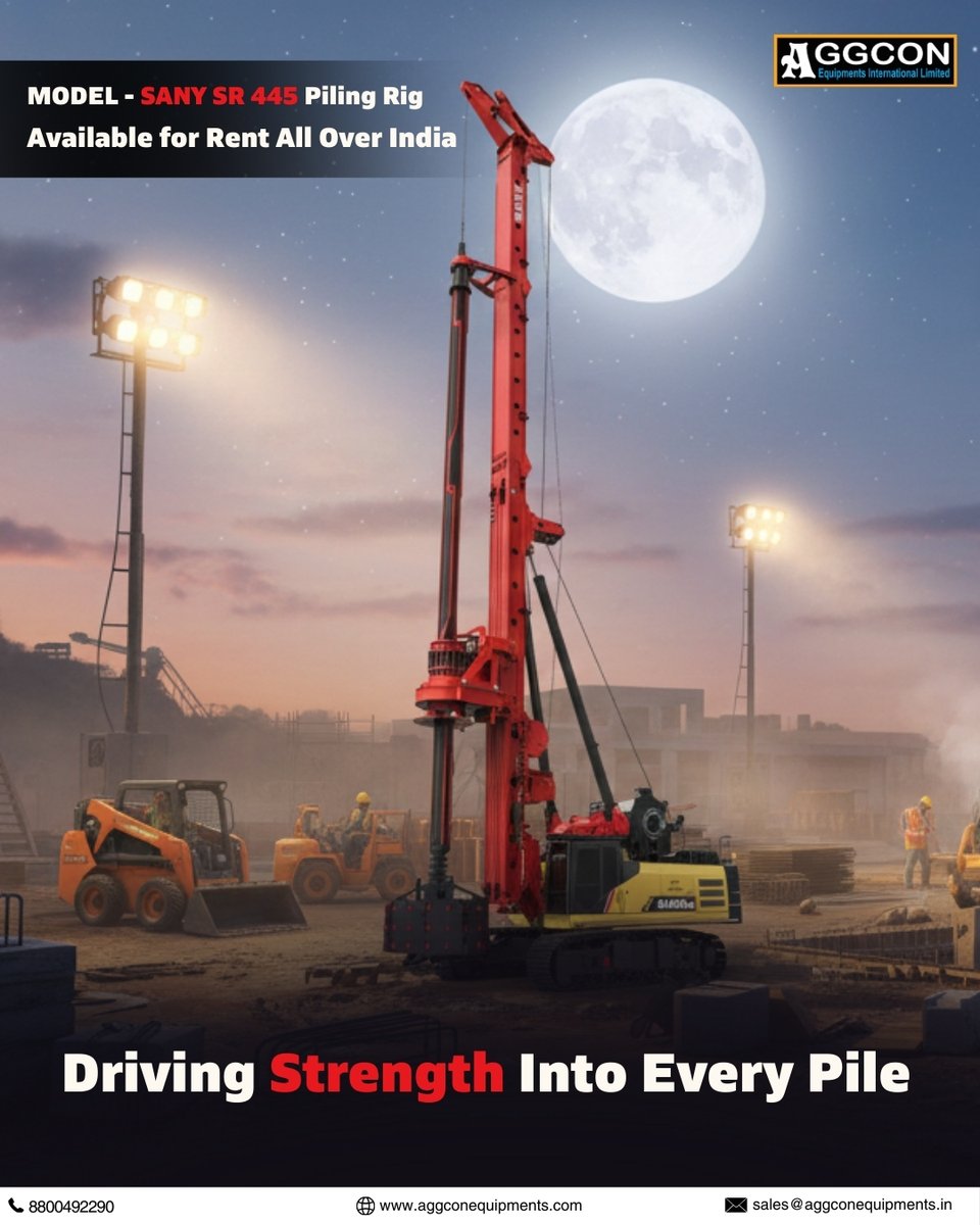 AGGCONEQUIPMENT's tweet image. Unmatched performance, expert support, precision, and reliability on every project site.

SANY SR 445 Piling Rig, available for rent across India

📞 Contact us today to power your next foundation project.

#PilingRig #FoundationWork #HeavyEquipment #EquipmentRental