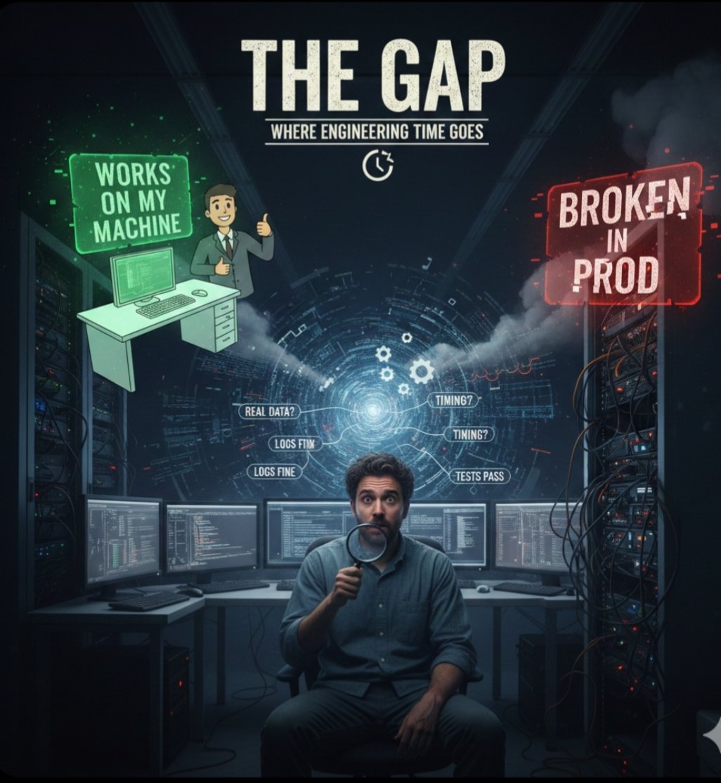 CodeSmithMayank's tweet image. Most production bugs don’t show up in local.

They appear with real traffic, real data, or small timing issues.

Logs look fine.
Tests pass.
You can’t reproduce it.

That gap between “works on my machine” and “broken in prod” eats most engineering time.