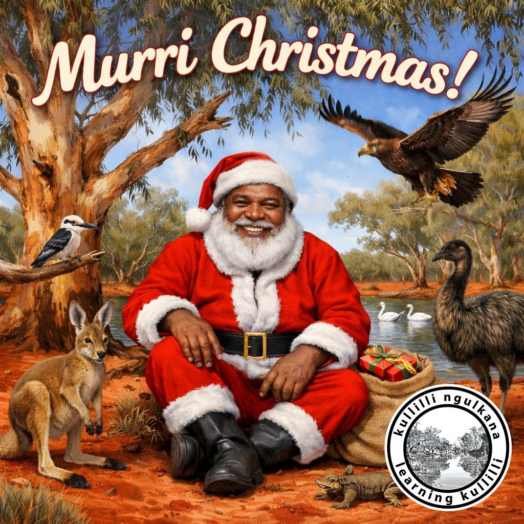 learnkullilli's tweet photo. Murri Christmas everyone!

I hope Santa finds you all and that you have a deadly Christmas with family &amp; friends! 🎄🎁 

Who are you wishing a Murri Christmas to? https://t.co/zKvApq6y1U