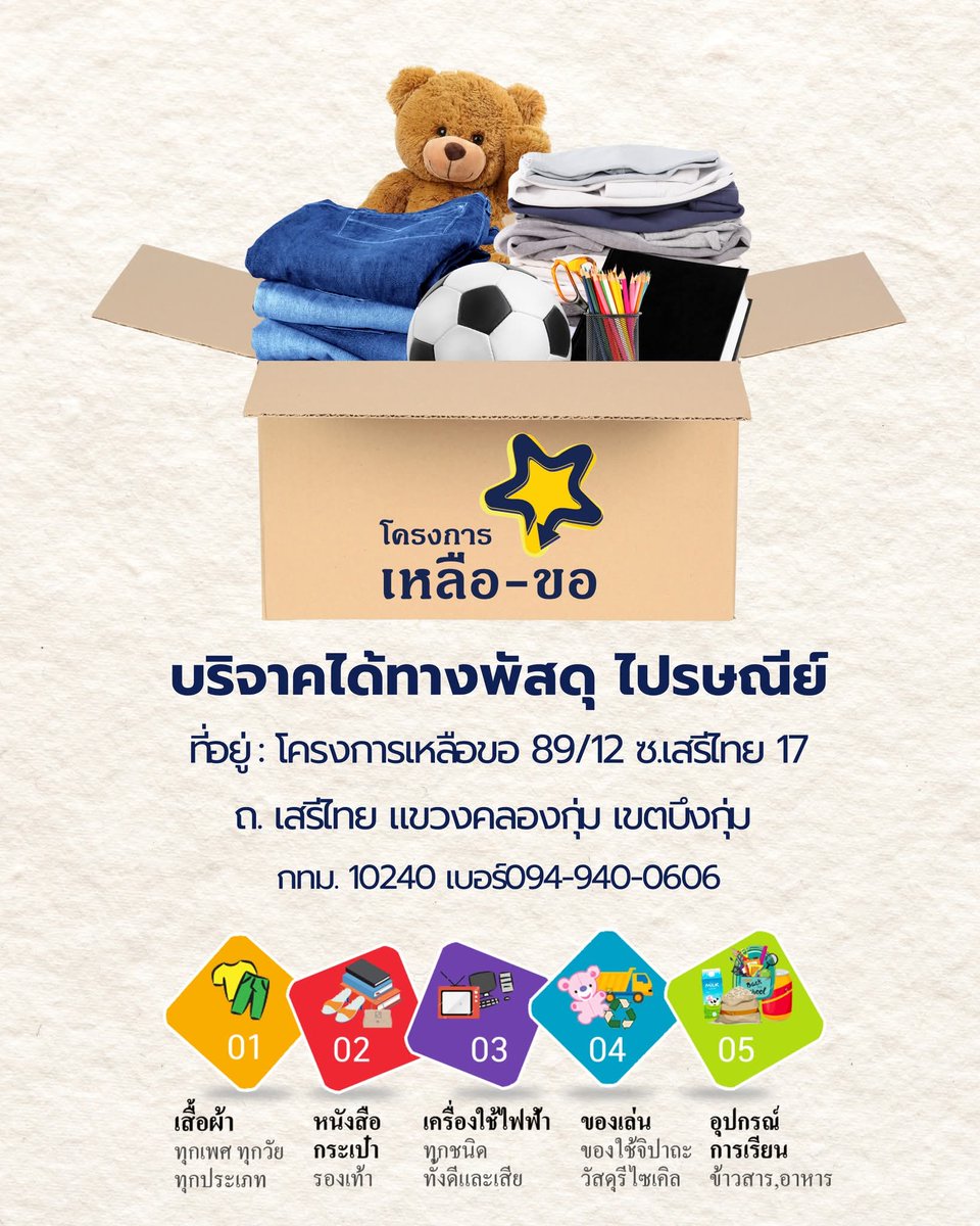 Seoul_Cafe's tweet image. เคลียร์บ้านรับปีใหม่กัน!! โครงการเหลือ-ขอ เปิดรับบริจาคสิ่งของ เสื้อผ้า กระเป๋า รองเท้า หนังสือ อุปกรณ์การเรียน ของเล่น เครื่องใช้ไฟฟ้า ฯลฯ เพื่อเปลี่ยนเป็นทุนการศึกษา โดยสามารถส่งพัสดุไปได้ตามที่อยู่นี้เลยค่ะ #สายกรีน