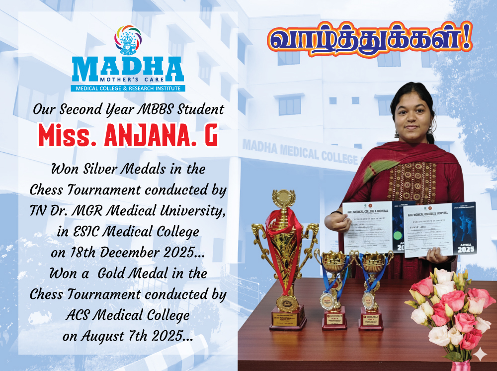 SMmcri's tweet image. Our 2nd Year MBBS Student Miss. ANJANA.G Won Silver Medal in the Chess Tournament  conducted by TN Dr. MGR Medical University, in ESIC Medical College on 18 December-25... Won a  Gold Medal in the Chess Tournament conducted by ACS Medical College on August 7, 25... #Appreciation
