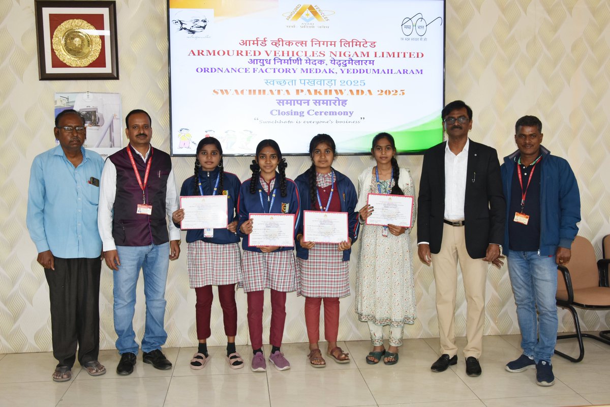 avnlofmkpro's tweet photo. Swachhata Pakhwada 2025 closing ceremony at AVNL-OF Medak was a resounding success!  Meritorious students felicitated with certificates and prizes for essay  &amp; painting competitions on cleanliness. Inspiring young minds for a cleaner  tomorrow! https://t.co/j33yNR5eRv