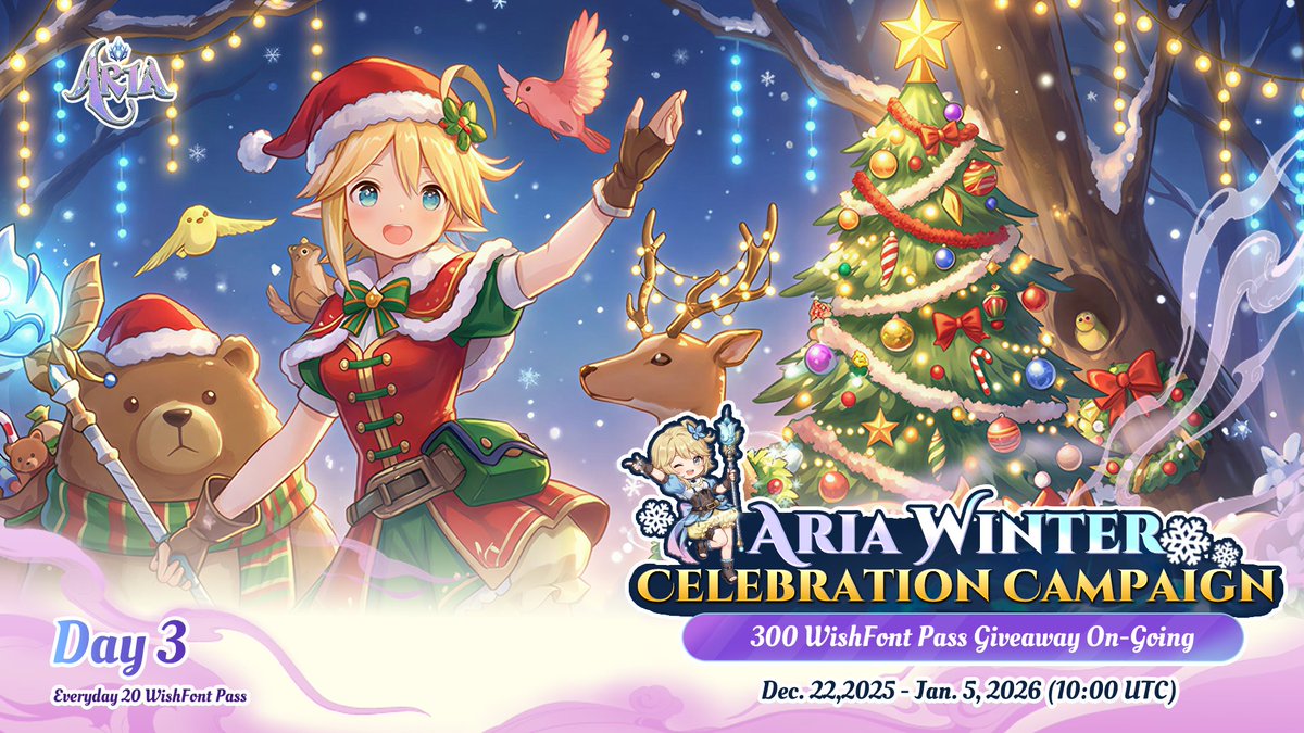 PlayAriaGame's tweet image. ❄️ AriaAi Winter Celebration Campaign 

DAY 3️⃣ -&amp;gt; Win your Slots in WishFont Pass Giveaway!   

😼Join -&amp;gt;likes  ,  RT , and  Comment your words + &amp;lt;The name of Character&amp;gt;