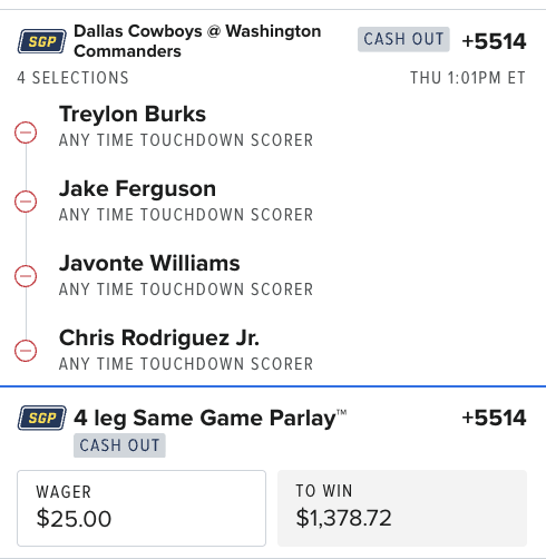 ColesAlgoPicks's tweet photo. ๐๐ Christmas Day TD SGP ๐๐ฅ
๐ฃ 4-Leg Anytime TD Parlay
Odds: +5514
๐งจ Treylon Burks
๐ฏ Jake Ferguson
๐ช Javonte Williams
๐โโ๏ธ Chris Rodriguez Jr.
๐ธ Wager: $25
๐ฐ To Win: $1,378.72
One time for Christmas magic ๐
โจ
#NFL #AnytimeTD #SGP #ChristmasDay #SportsBetting https://t.co/kgFbw6RHiG