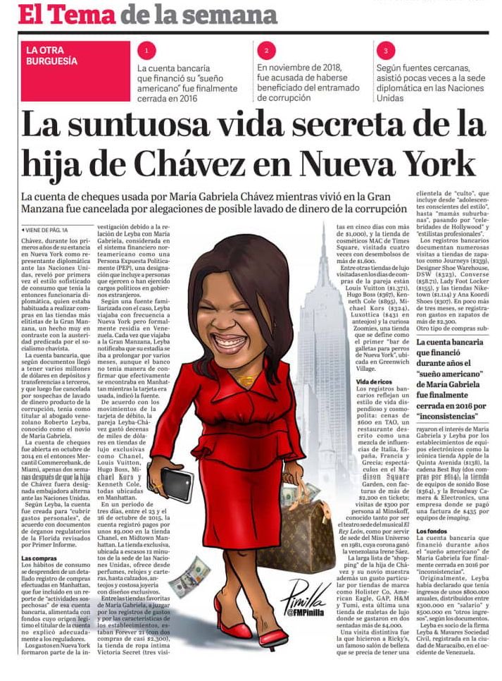 Bueno así funciona el socialismo:

La hija del difunto Chávez hoy es una de la mujeres más ricas del país, superando los 6,7 billones de dólares, todo esto a no haber trabajado ni un día de su vida y vivir de los robado al erario público venezolano. 

Una izquierdista ejemplar.