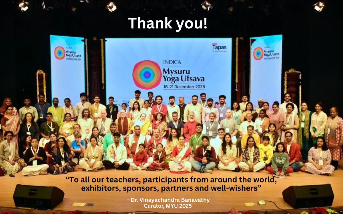YogaIndica's tweet image. Grateful for every teacher, seeker, and supporter who shaped Mysuru Yoga Utsava 2025.
Until we meet again may the journey continue. 

#MysuruYogaUtsava2025 #MYU2025 #Gratitude #YogaCommunity #LivingYoga #Tapas