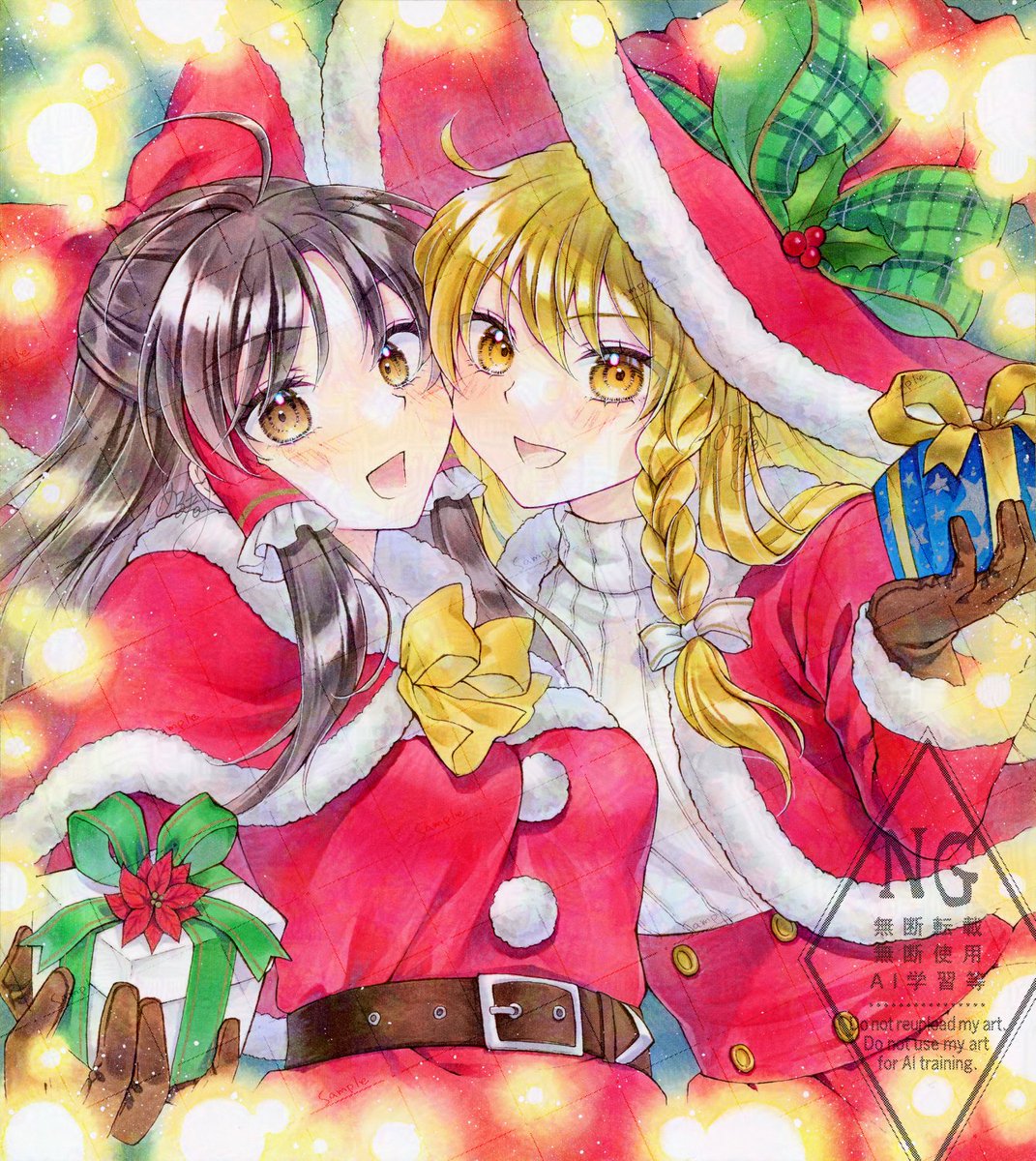 alto_E_2022's tweet photo. ⛩東方Project⛩

🎅メリークリスマス🎄
🎁博麗霊夢＆霧雨魔理沙🎁

原画はヤフオクに出品中です🔔 https://t.co/WobdFMFiAD
