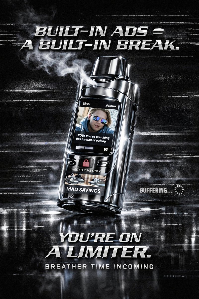 sephtis37's tweet photo. Imagine we could stop smoking one puff at a time. I introduce you Vybe a vape that detects your usage and plays Ads if it determines is to high. https://t.co/y38lHhGj1z