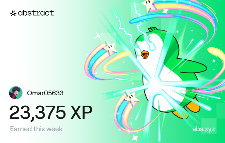 Omar0563's tweet photo. I just earned 23,375 XP on @AbstractChain! 🎉 https://t.co/SRtis8JN6K