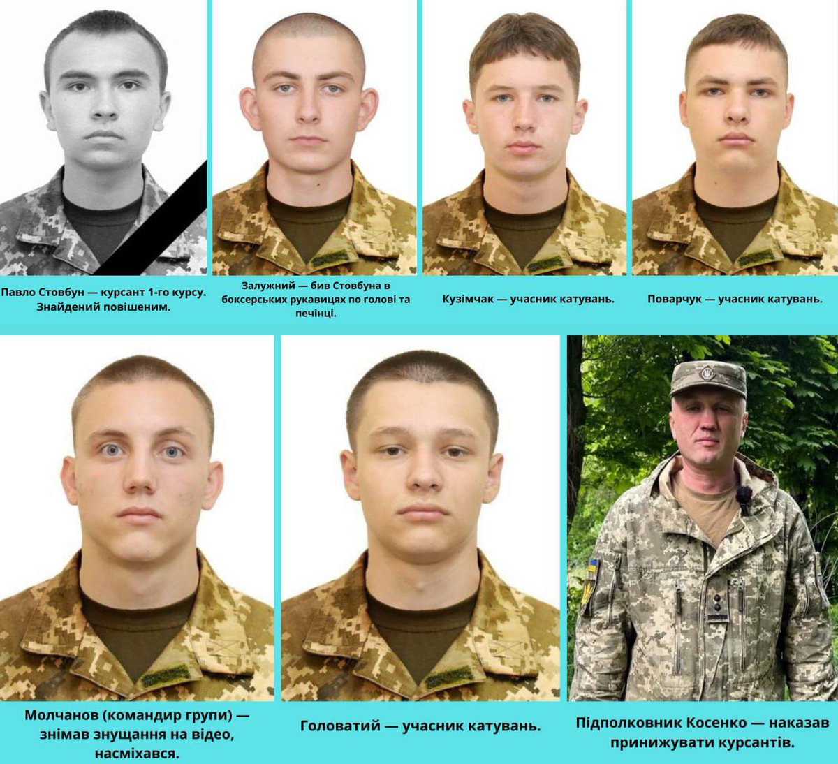 Сержанти, які довели курсанта до самогубства – були відпущені в відпустку попри слідство. Підполковник Костенко, який віддав наказ «провчити курсанта» замурувався адковатами, як фортеця Бахмут. 

Винних намагаються відмазати. 

День четвертий.