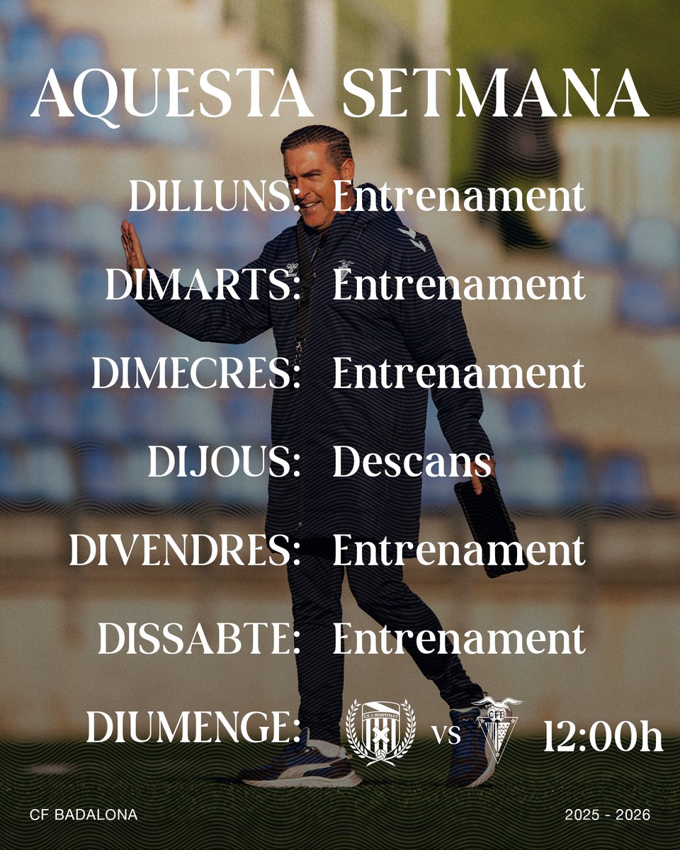 👋​ Bon dia, escapulats!

⚽​ Últims entrenaments de l’any. Aquest és el pla setmanal abans de visitar el camp de L’Hospitalet.

​💙​🤍​ Que tingueu una bona sortida i una millor entrada d’any, família!