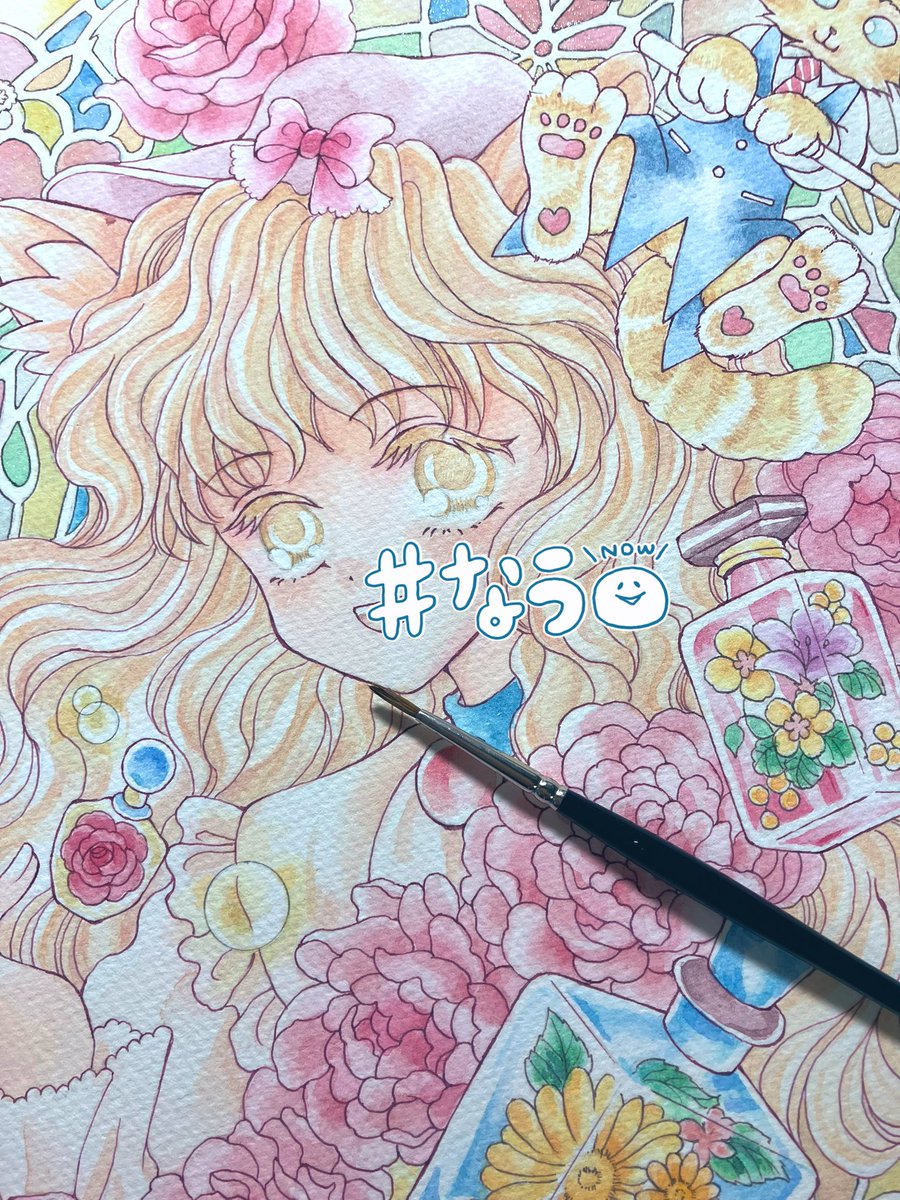 アナログイラスト展 #川崎文具店 地塗り大体終わり(((っ・ω・)っ 細密