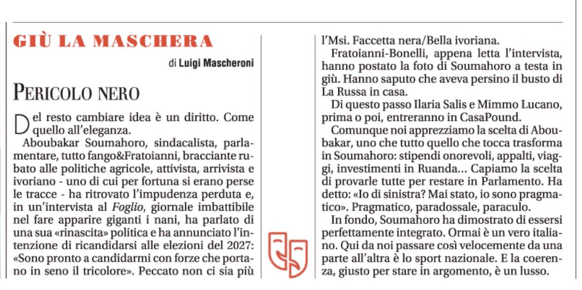 Io apprezzo molto la coerenza in politica. Grazie Aboubakar Soumahoro!