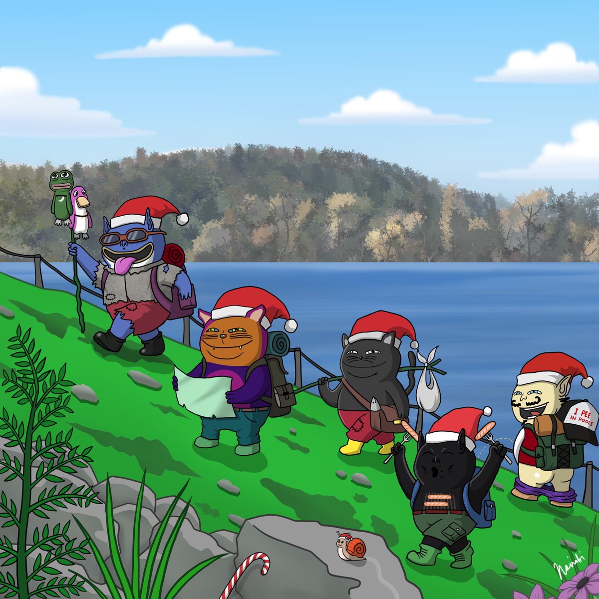 I didn't get to draw an editions for christmas because I don't feel like celebrating and the market sucks. But still happy <a href="/WassieDad/">SmolDad</a> commissioned a Christmas Card. 🎄💖

Thank you dad! You never fail to cheer Nai up, from your wassie adventure pictures and from all your kind