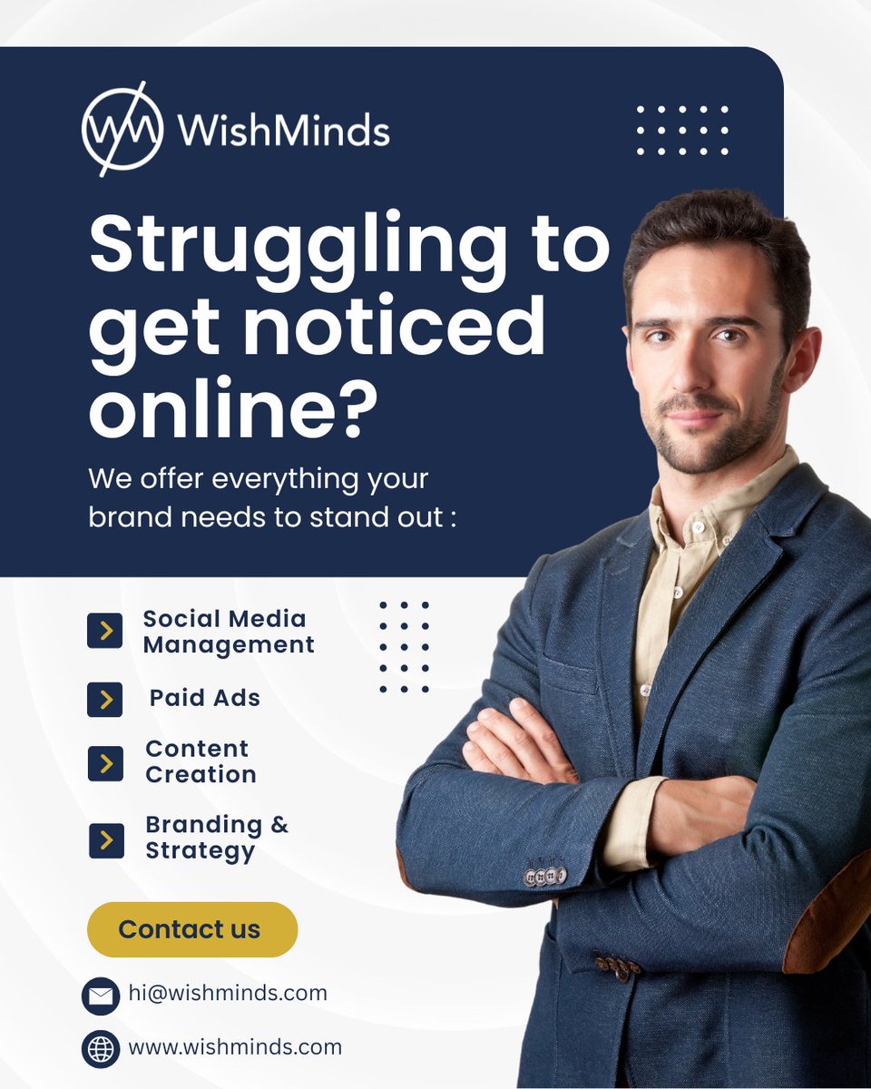 Struggling to get noticed online? 🤔

You’re not alone — and you don’t have to figure it out yourself.

At WishMinds, we help brands stand out with:

✔ Social Media Management

✔ Paid Ads that convert

✔ Content Creation

✔ Branding &amp; Strategy