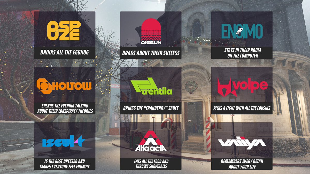 reachthefinals's tweet image. The Sponsors are getting ready for their Holidays dinner! Tag yourself - and merry Christmas! 🎄

Don't forget that in Season 9 you can also pick the sponsor of your choice in game!