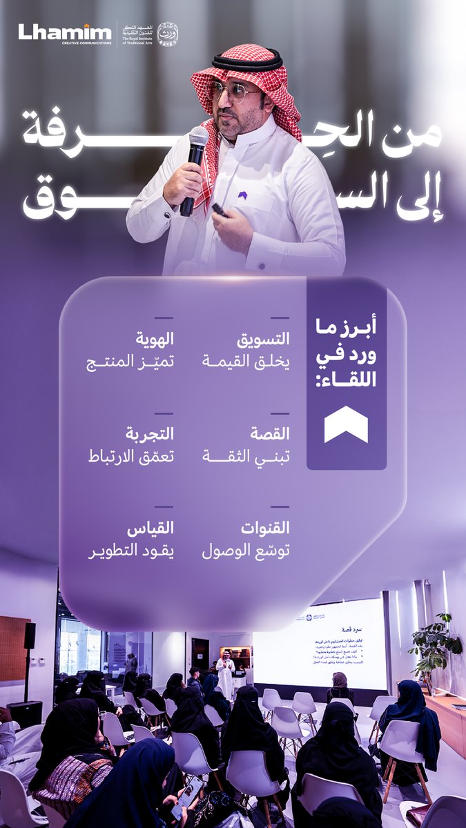 لهاميم والمعهد الملكي للفنون التقليدية
<a href="/wrth_ksa/">وِرث</a>
تطلقان ورشة عمل بعنوان أفضل الممارسات التسويقية لترويج المنتجات الحرفية.