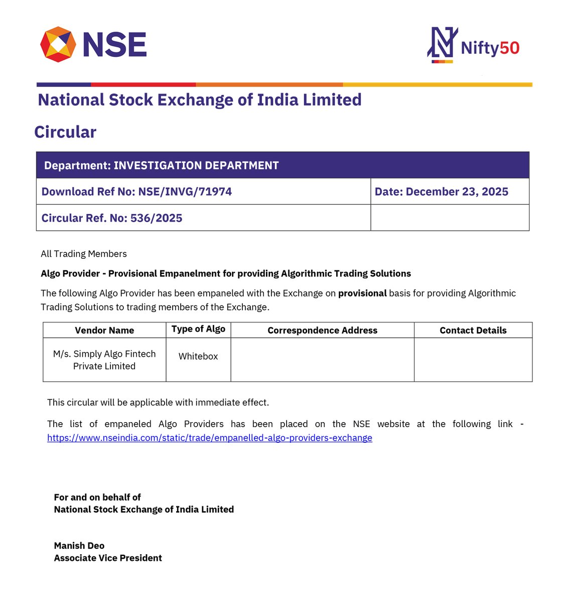 quantman1's tweet image. Milestone Unlocked!
We’re proud to share that QuantMan has been empanelled with @NSEIndia as an approved algo provider.
A big thank you to the @NSEIndia team for their trust. 

#QuantMan #AlgoTrading #NSEIndia #Stockmarket #TradingInnovation #NextGenTrading #Empanelment #Trading