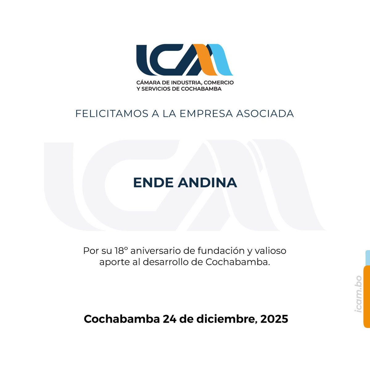ICAMCBBA's tweet image. 🌟 ¡Felicitamos a nuestra afiliada por su aniversario! 💪

▶ ENDE ANDINA

¡Sigamos construyendo juntos un futuro brillante! ✨

#ICAM #HechoEnBolivia #FamiliaICAM