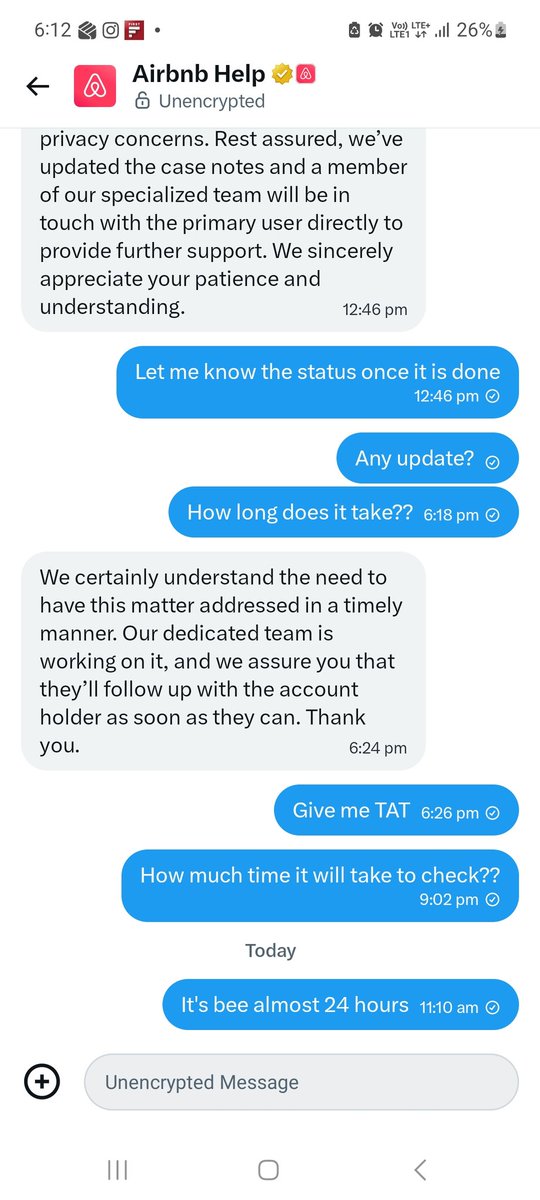 abchauhan696's tweet photo. It seems your team is only do a autoamted reply ad then ghost us. This is the #worst #experience I am facing with @Airbnb @AirbnbHelp @Airbnb_in https://t.co/iyyjGdn1xQ