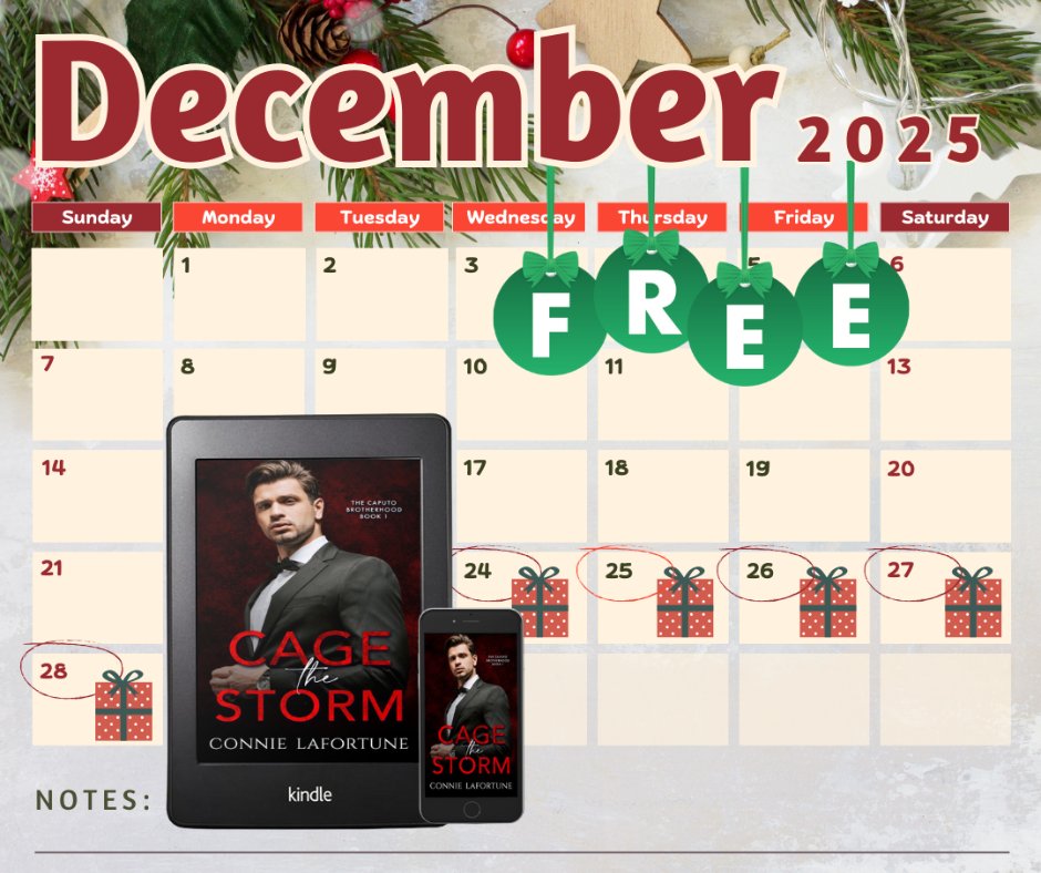 🎄Save your Amazon gift cards for your wishlist…and spend ZERO pennies on CAGE THE STORM!

📚 Book 1 of The Caputo Brotherhood is FREE from December 24th to December 28th.

Limited time: geni.us/qprNN

#RomanceReads #free #WritingCommmunity