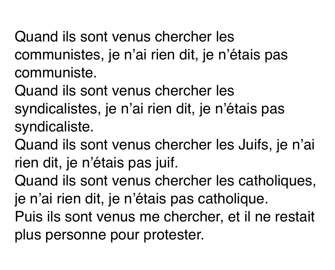 Ceux qui ne mesurent pas ce qu’est en train de répéter l’Amérique de Trump et se fichent des sanctions contre des magistrats de la CPI ou des personnalités 🇬🇧🇪🇺 dont Thierry Breton, devraient lire Hannah Arendt.

Et méditer ces mots du pasteur allemand Martin Niemöller en 1946.👇