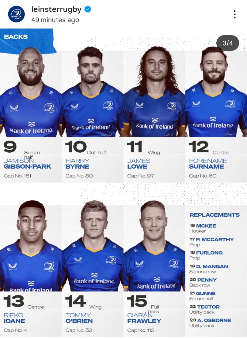 Lovely occasion for the Surname family. Been a huge fan of the up and coming Forename for a long time. <a href="/leinsterrugby/">Leinster Rugby</a>