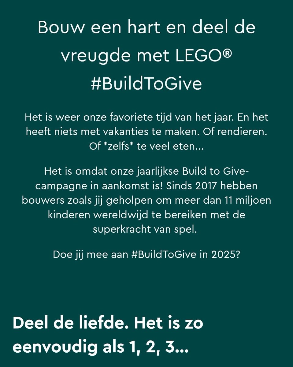 SvenHilbrants's tweet photo. De #LEGO challenge deze keer is: bouw een hart van lego of een build waarin een ❤️ in verwerkt zit en deel deze dan op sociale media met de #BuildToGive. Voor elk hartje met de # doneert lego een setje aan hen die het kunnen gebruiken. Doe mee! https://t.co/KifzJipBVC