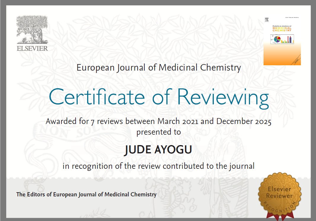 judechem's tweet photo. Just wrapped up my final peer review for 2025...this time for the European Journal of Medicinal Chemistry (#Elsevier).

The authors’ revision was thoughtful and meticulous. Always rewarding to see science refined through constructive review. Grateful. https://t.co/5lQkv94xpH