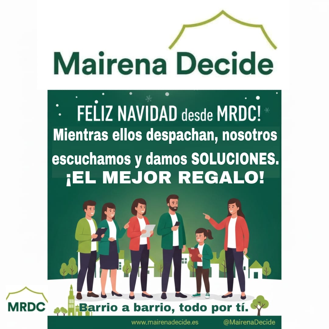Mientras el equipo de gobierno se encierra en el despacho, nosotros pateamos la calle. 🚶‍♂️🏠

Menos moqueta y más barrios. Menos esperar y más escuchar. ¡Feliz Navidad de parte de quienes sí están a vuestro lado! 🎄💚

#MairenaDelAljarafe #MairenaDecide