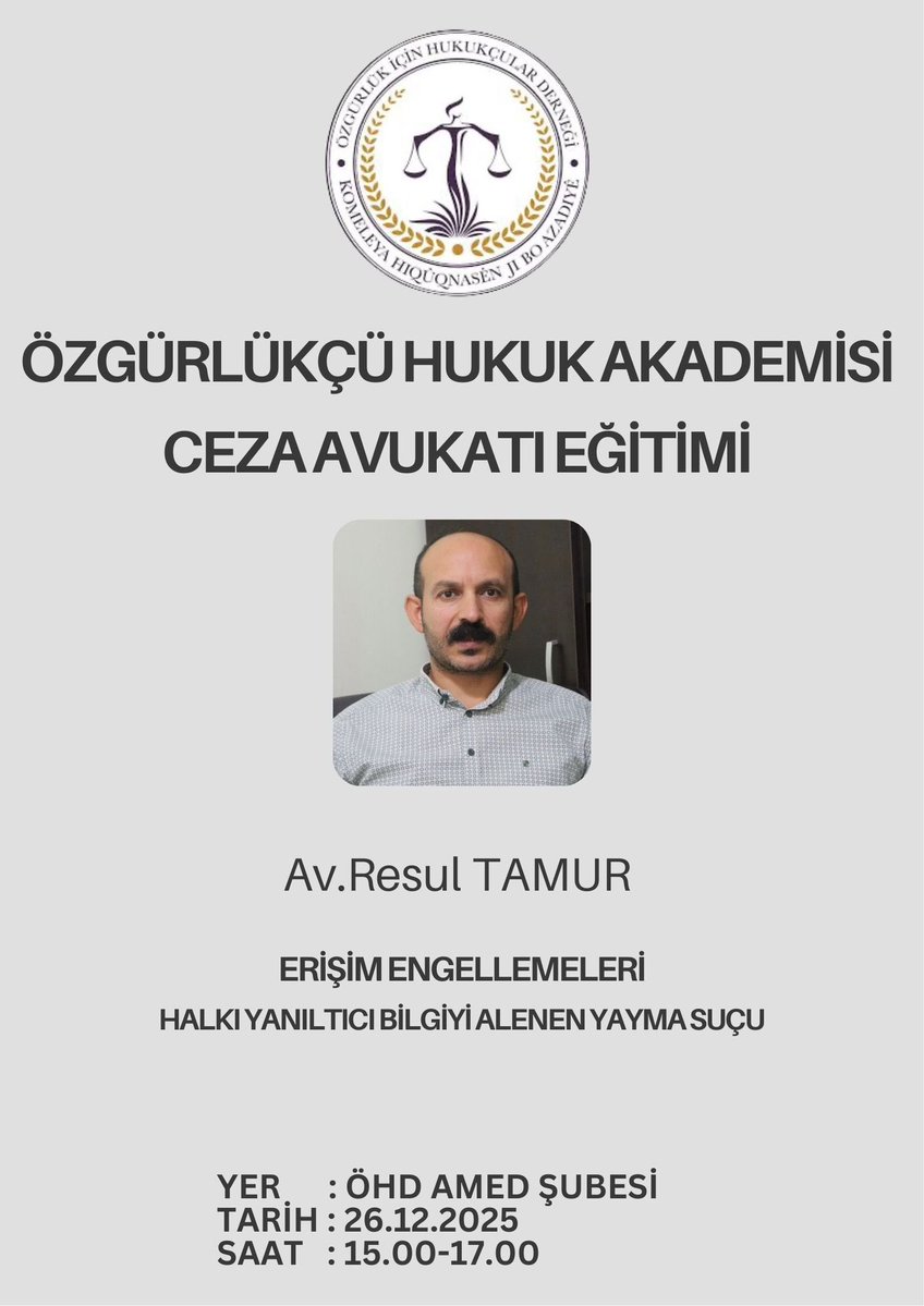 Özgürlükçü Hukuk Akademisi Ceza Avukatı eğitimleri devam ediyor!

Şube üyemiz  Avukat Resul Tamur’un sunumuyla “Erişim Engellemeleri, Halkı Yanıltıcı Bilgiyi Alenen Yayma Suçu”başlığı ile eğitim programının beşinci haftasına bütün avukat ve stajyerlerin katılımını bekliyoruz.🌸