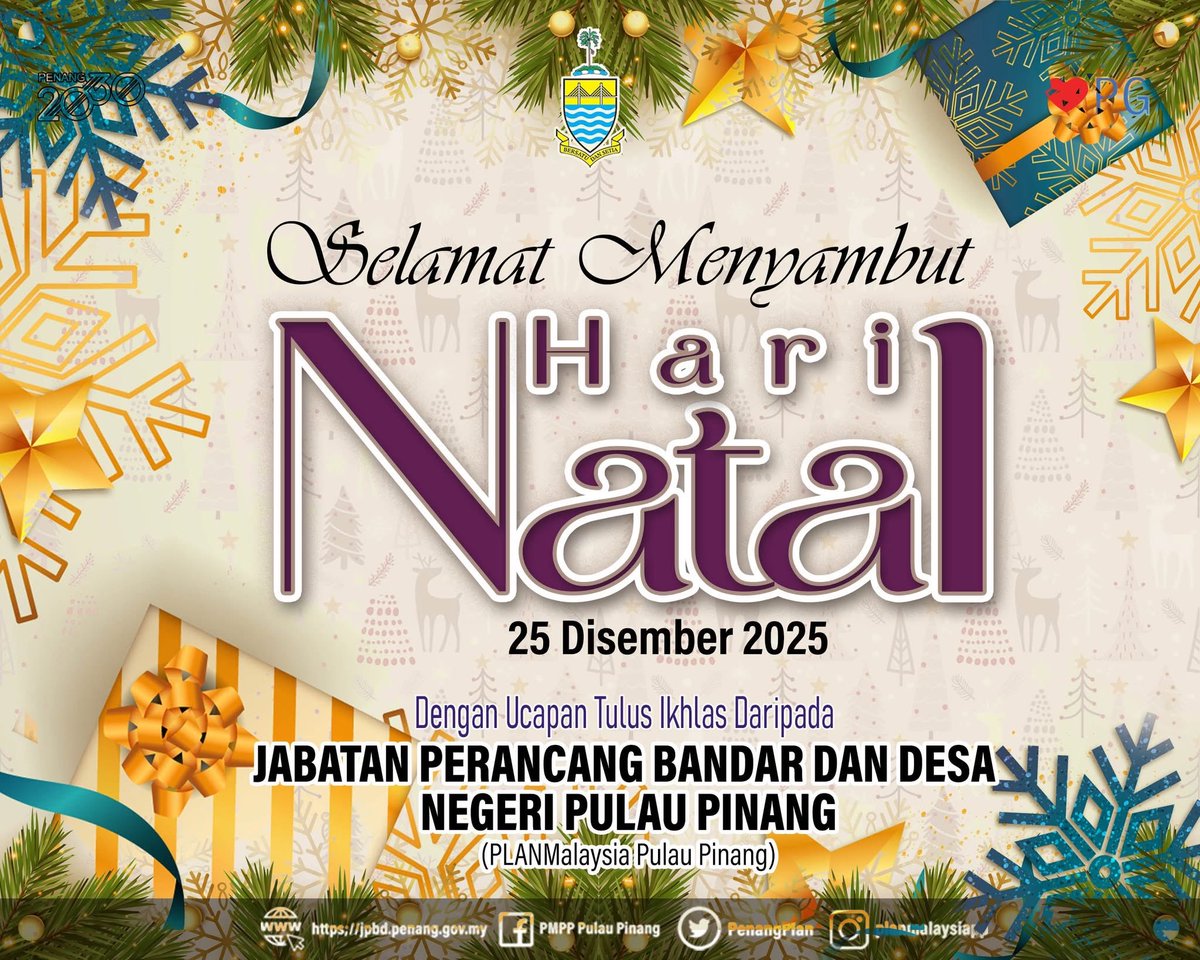 PenangPlan's tweet photo. 𝐒𝐄𝐋𝐀𝐌𝐀𝐓 𝐌𝐄𝐍𝐘𝐀𝐌𝐁𝐔𝐓 𝐇𝐀𝐑𝐈 𝐍𝐀𝐓𝐀𝐋 𝟐𝟎𝟐𝟓

Semoga sambutan Hari Natal ini membawa kegembiraan, kedamaian dan kebahagiaan kepada semua yang meraikannya. https://t.co/VxjFZzEqsE