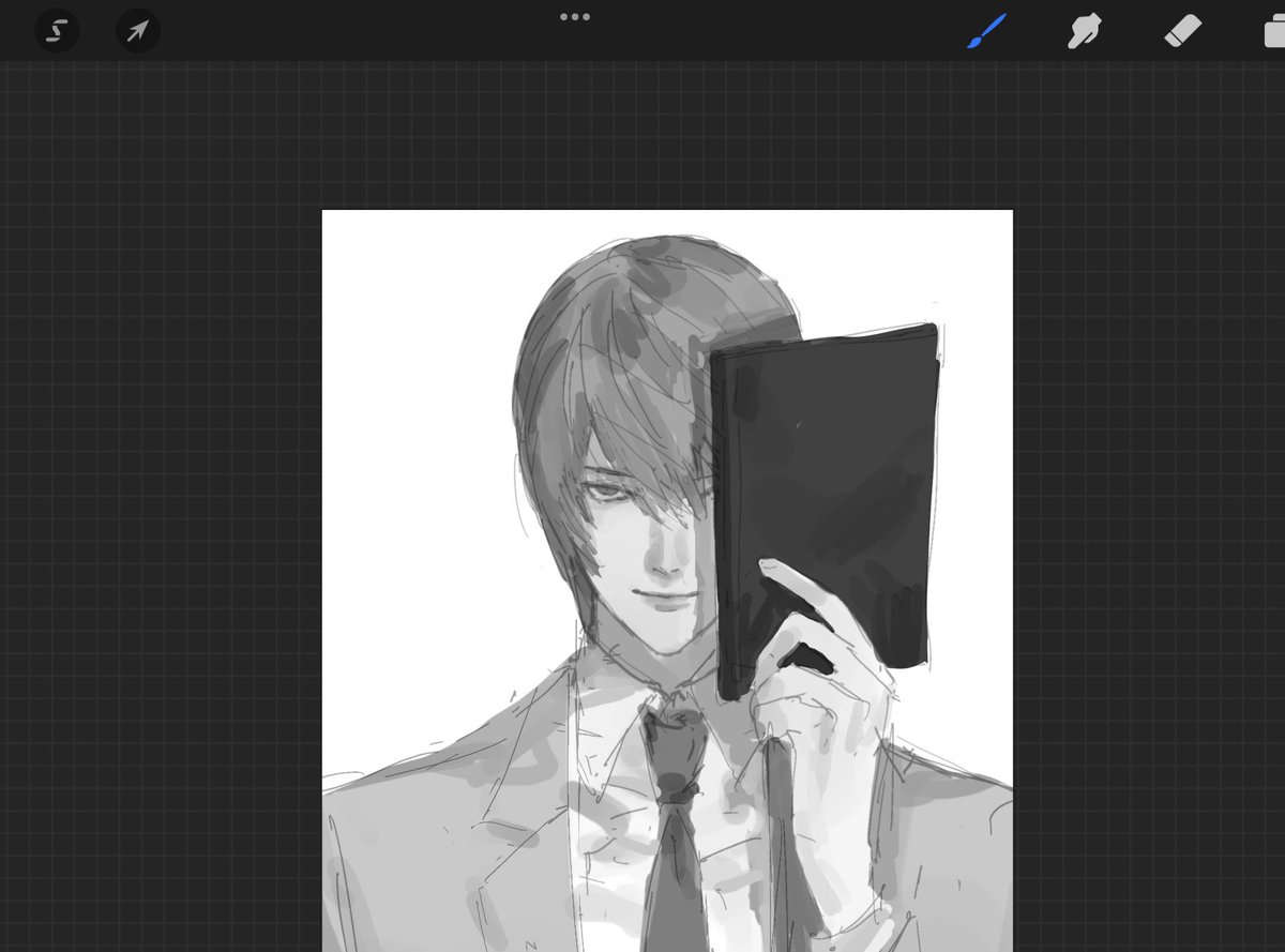 งานไลท์คุงล่าสุดลองขึ้นสีแบบย้อมเทาดู (แต่ก็เรนเดอร์แบบเดิม) สุดท้ายก็รู้สึกว่าไฟนอลและครส.ตอนวาดไม่ได้ต่างกันเท่าไหร่ เลยว่าจะกลับไปทำแบบเดิมแล้ว