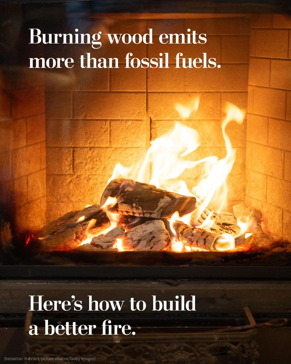 washingtonpost's tweet image. Many fireplace lovers assume burning wood for warmth is climate-friendly.

But wood emits 2.5 times as much CO₂ than natural gas and 30 percent more than coal when burned for heat, according to some scientists. wapo.st/3YJjlt0