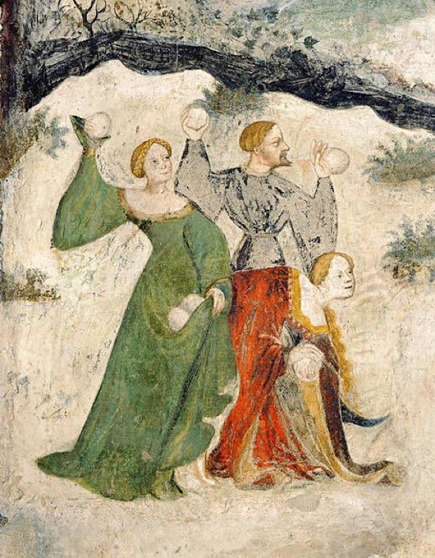 archaeologyart's tweet photo. Medieval snowball fight - Detail from a fresco depicting the month of January at Buonconsiglio Castle in Trento, Italy, ca. 1400. Artist: Master Wenceslaus (Maestro Venceslao). https://t.co/N30LuiGAgx