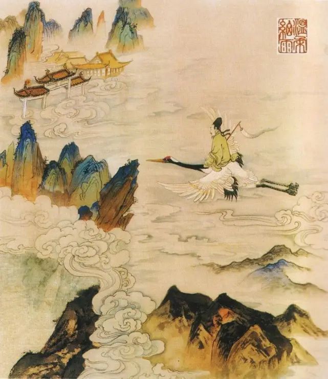 In Daoist lore, cranes are more than birds: they're messengers of immortality. 
"Biographies of Immortals" tells of Wang Ziqiao, crown prince of Zhou, who rose to the heavens on a white crane after thirty years atop Mount Song. When sages transcend, cranes descend, divine escorts