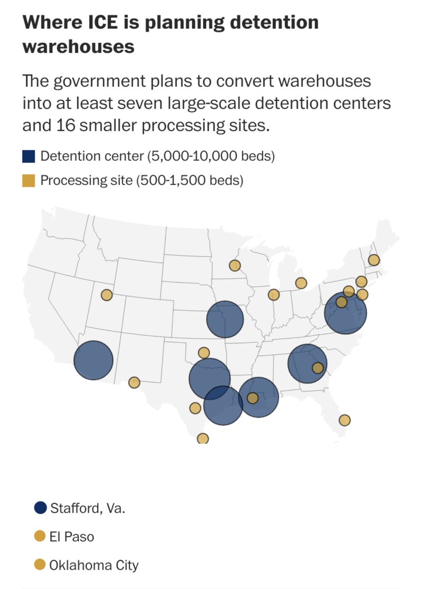 BPaves's tweet image. ICE is planning to hold up to 10,000 migrants in a warehouse in Stafford, Va., according to The Washington Post. ICE’s acting director said the goal is to move migrants “Like [Amazon] Prime, but with human beings.” 

washingtonpost.com/business/2025/…