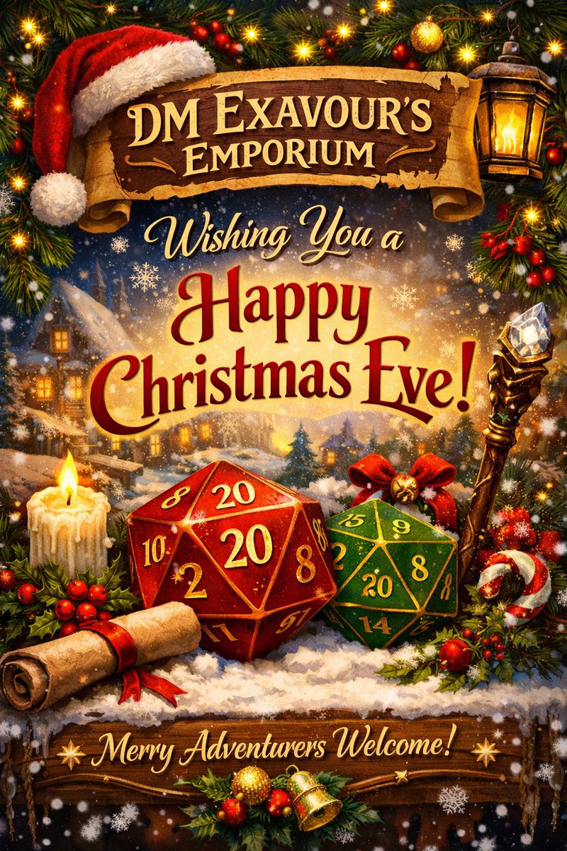 DMExavour's tweet image. Happy Christmas Eve from all of us at DM Exavour's Emporium! Enjoy your family and friends today and prepare for a wonderful Christmas tomorrow! 

All orders placed before 11:30 AM EST today will ship today. All orders placed after then will ship on Friday!