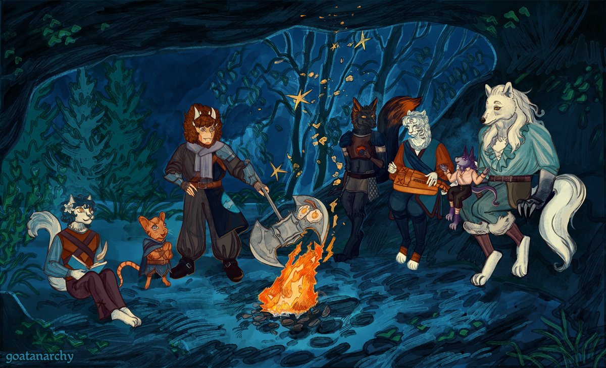 goatanarchy69's tweet photo. A d&amp;d party commission I finished a while ago.~  I don't usually  draw this many characters in one commission but I have a very soft spot  for anthropomorphic characters. 🥰 #dndart https://t.co/YH9lIJ3gW0