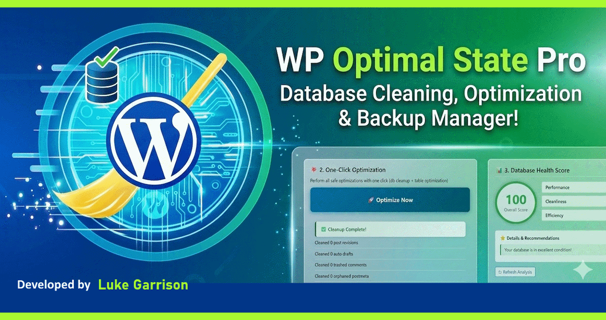 lukegarri's tweet photo. Hello guys! My name is Luke Garrison.

I'd like to share my plugin with you and encourage you to check out the free version.

WP Optimal State - WordPress Optimization and Backup Suite

Interactive Preview:
https://t.co/eiihD2wwd3

Free Version (zip file):
https://t.co/oyUeNpK3MT https://t.co/LTwXNvqge0